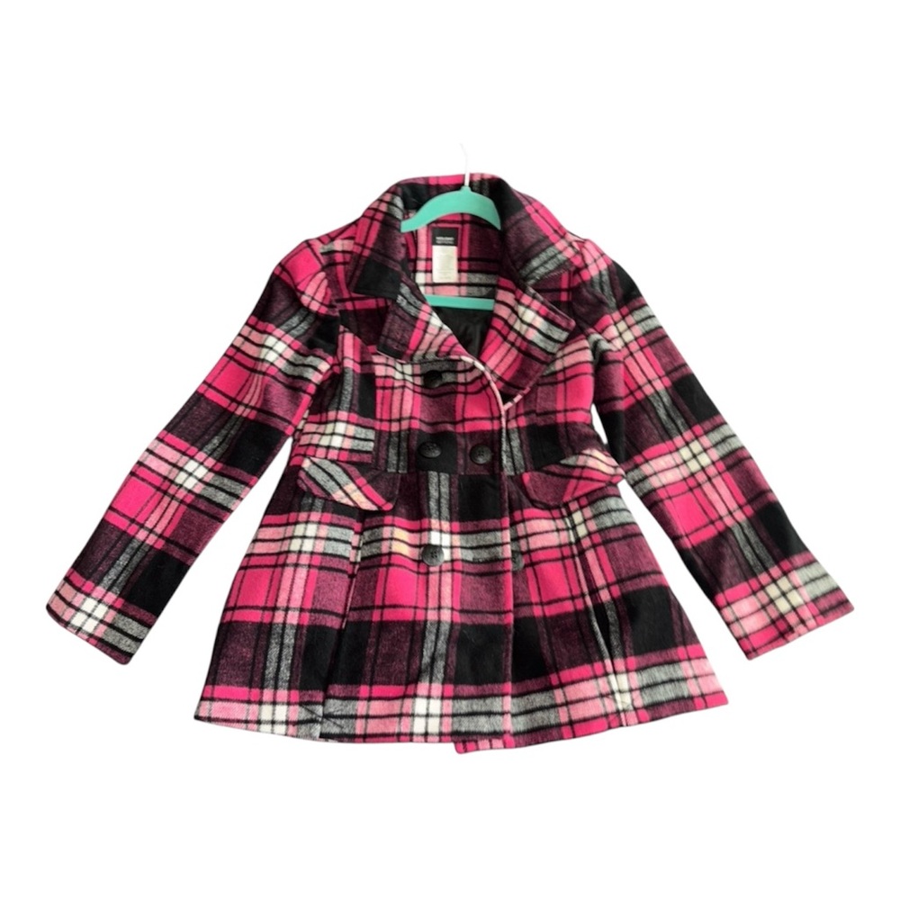 Childrens Pink and Black Plaid Pea Coat